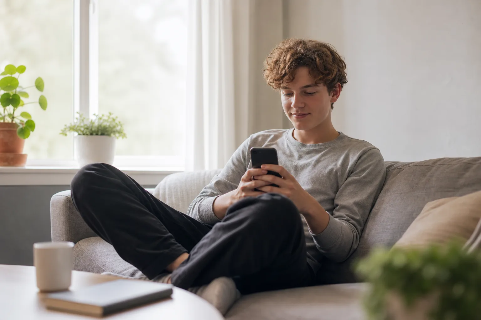 Person fyller på ett kontantkort i mobilen och ser saldot uppdateras