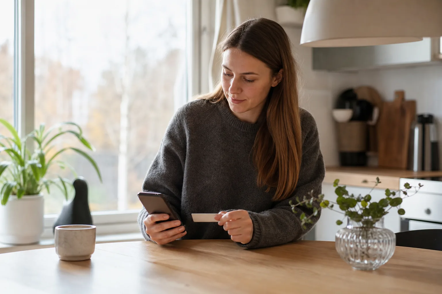 Person som fyller på saldo på ett kontantkort via mobilappen