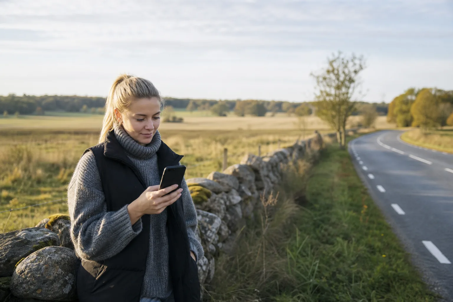 Person fyller på sitt kontantkort i mobilen vid ett köksbord