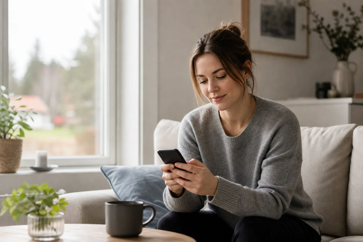 Person väljer surfmängd för ett enkelt abonnemang utan bindningstid i mobilen
